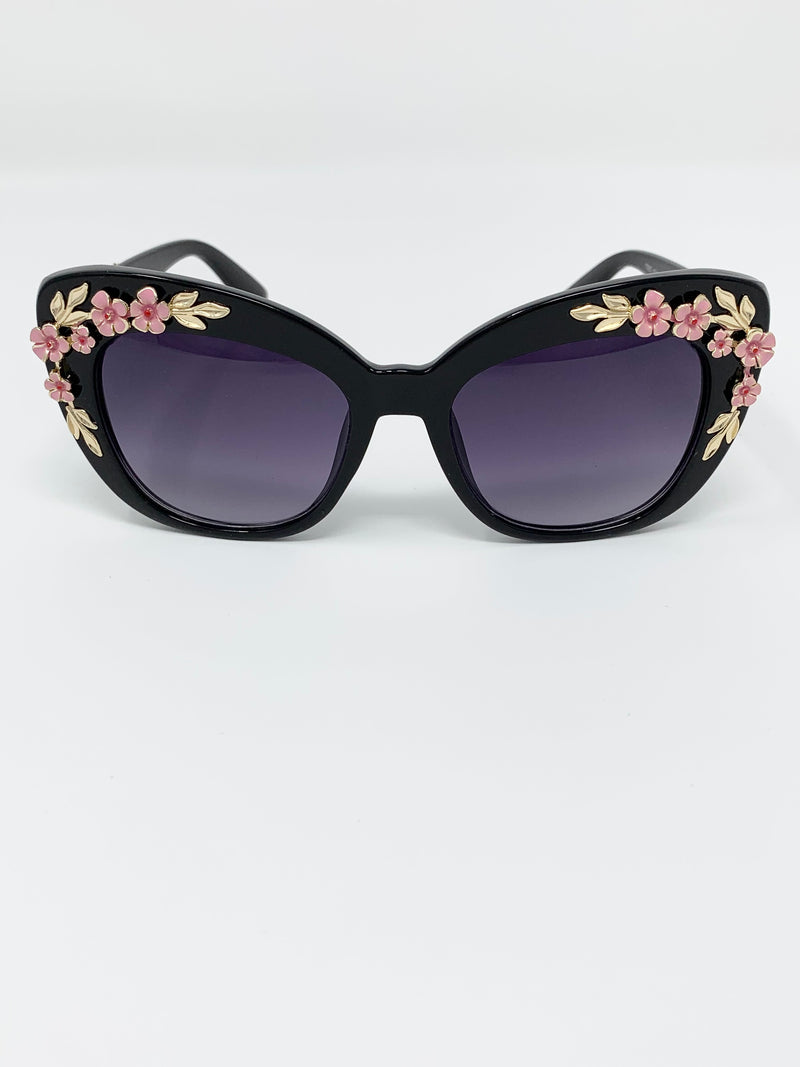 Floral Embellished Sunglasses - Black
