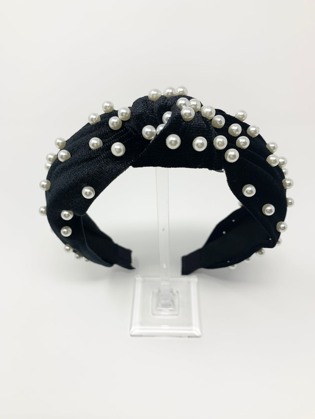 Velvet Pearl Knotted Headband - Black
