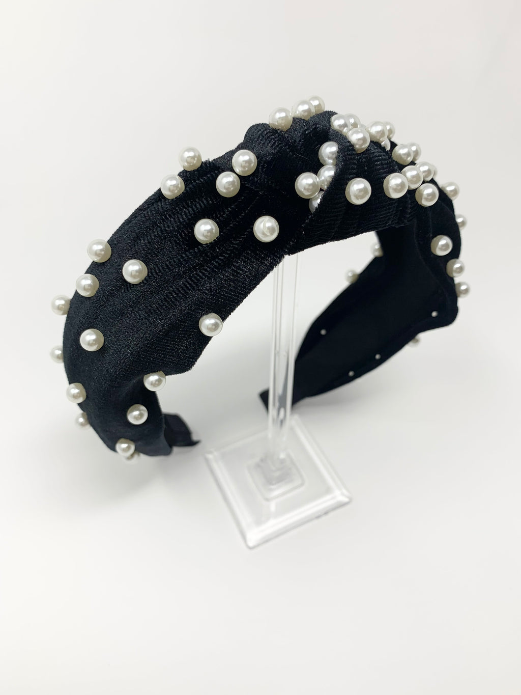 Velvet Pearl Knotted Headband - Black
