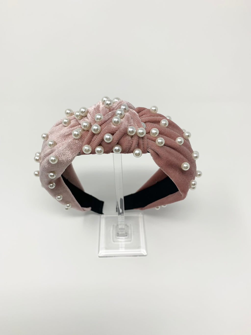 Velvet Pearl Knotted Headband - Pink