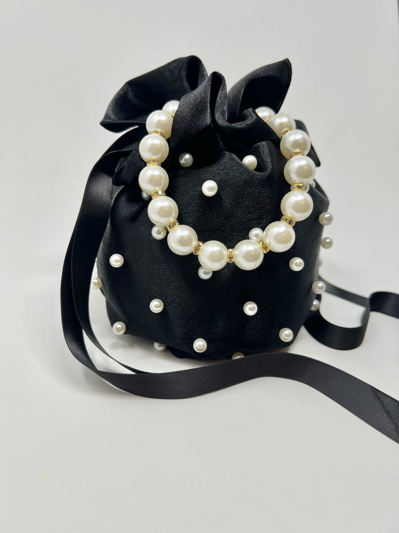 Pearl Handle Bucket Bag (Black)