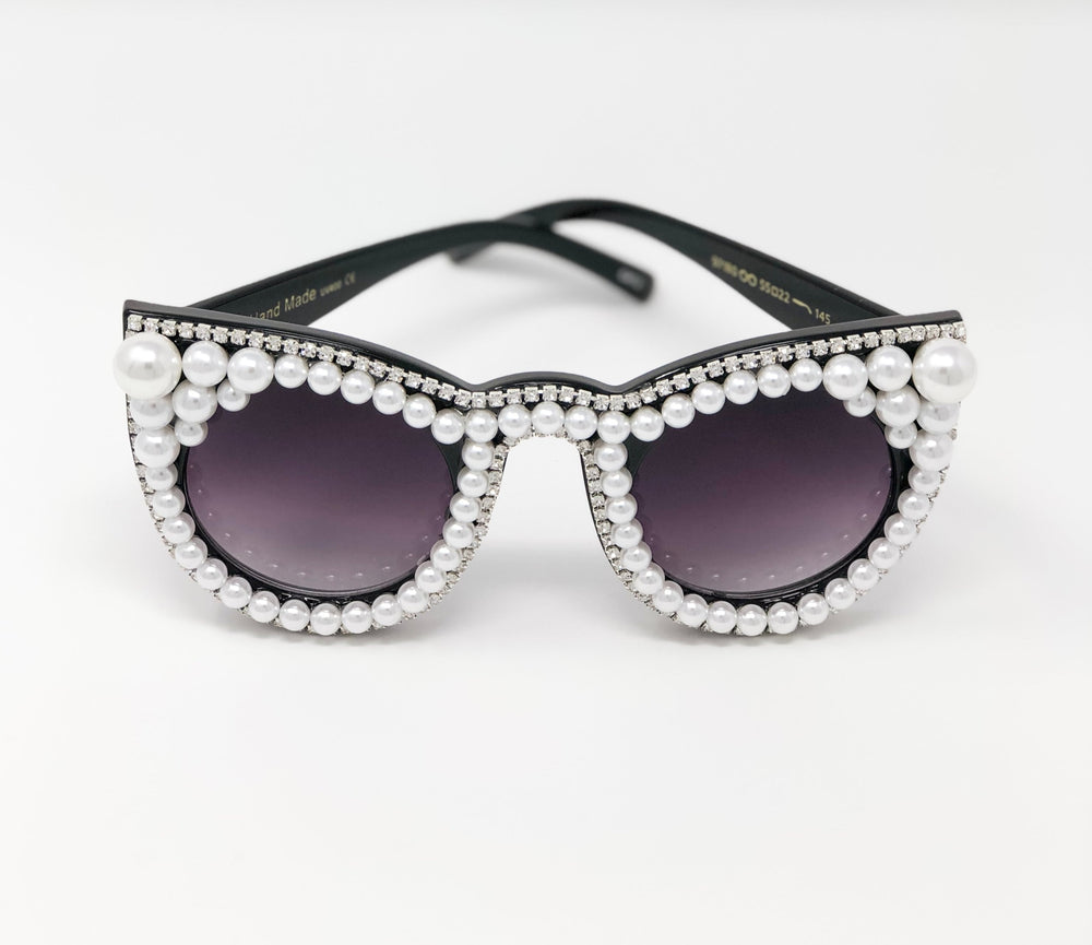 Cat Eye Pearl and Rhinestone Framed Sunglasses – Polished Pearl