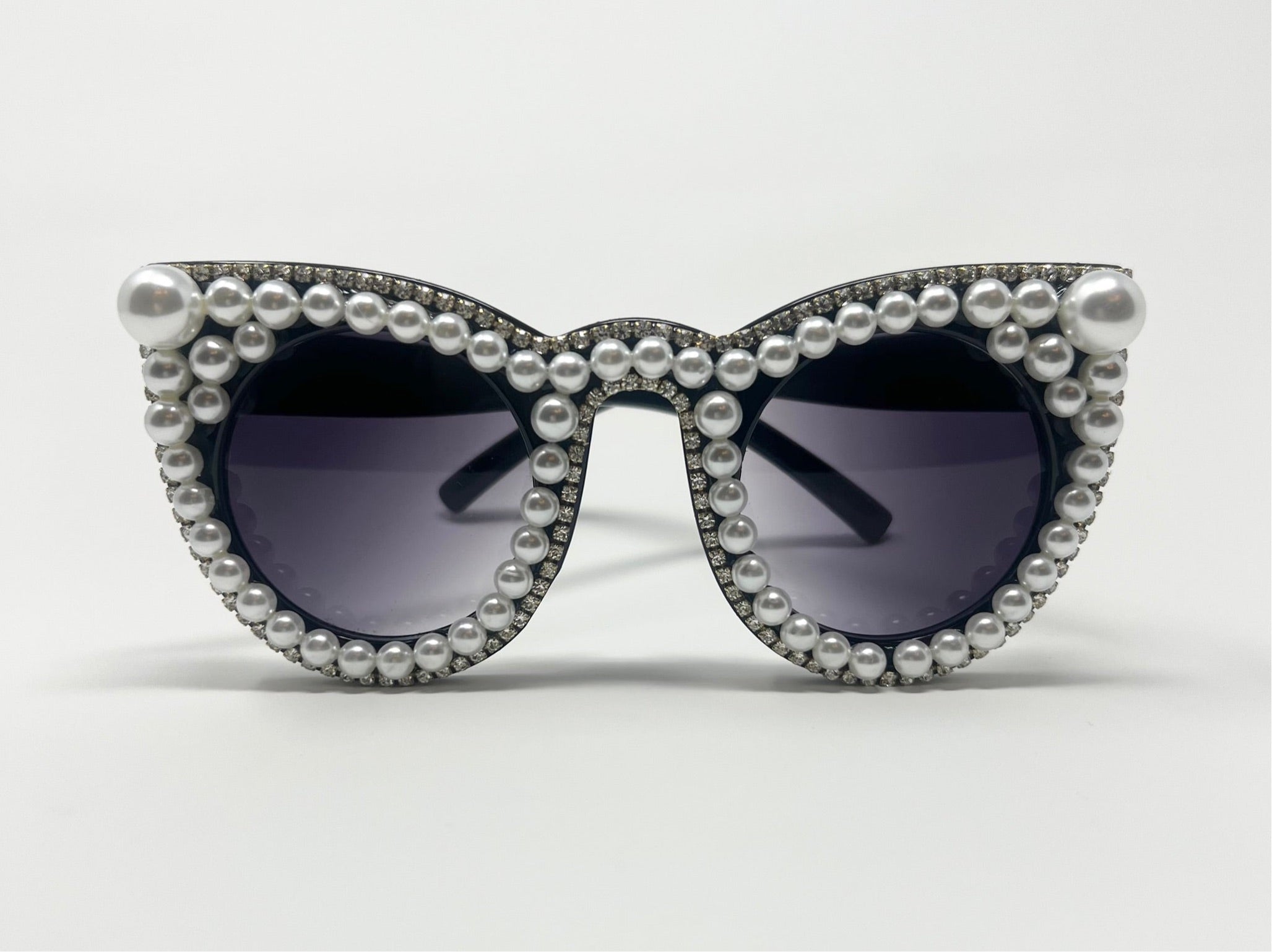 New Chic Fashion Cat Eye Pearl Bling Embellished Gradient Lend Sunglasses HJ2103 - Pearl-Embellished Cat-Eye Gold-Temple Fashion  main image 4